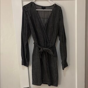 Black Lightweight Denim Wrap Dress